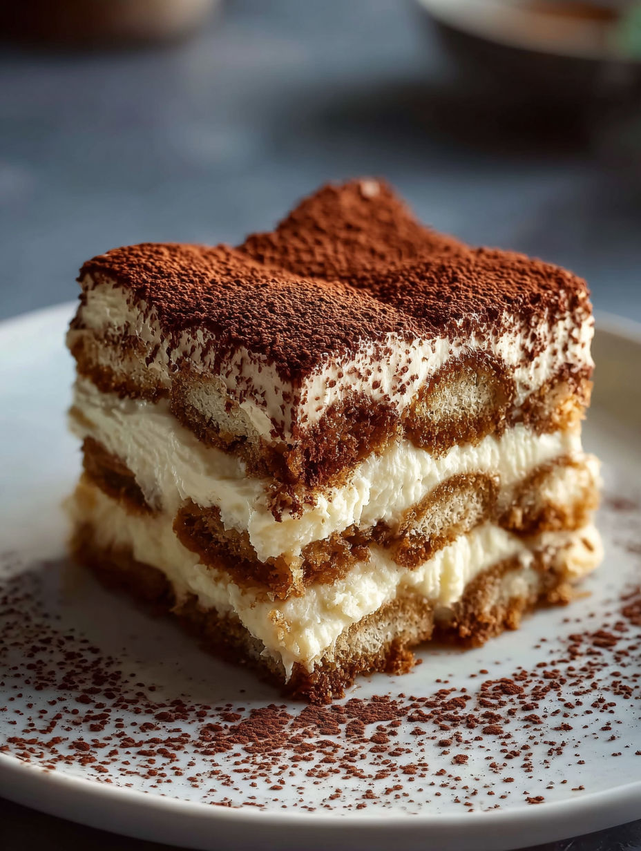 Una rebanada de tiramisú sencillo.