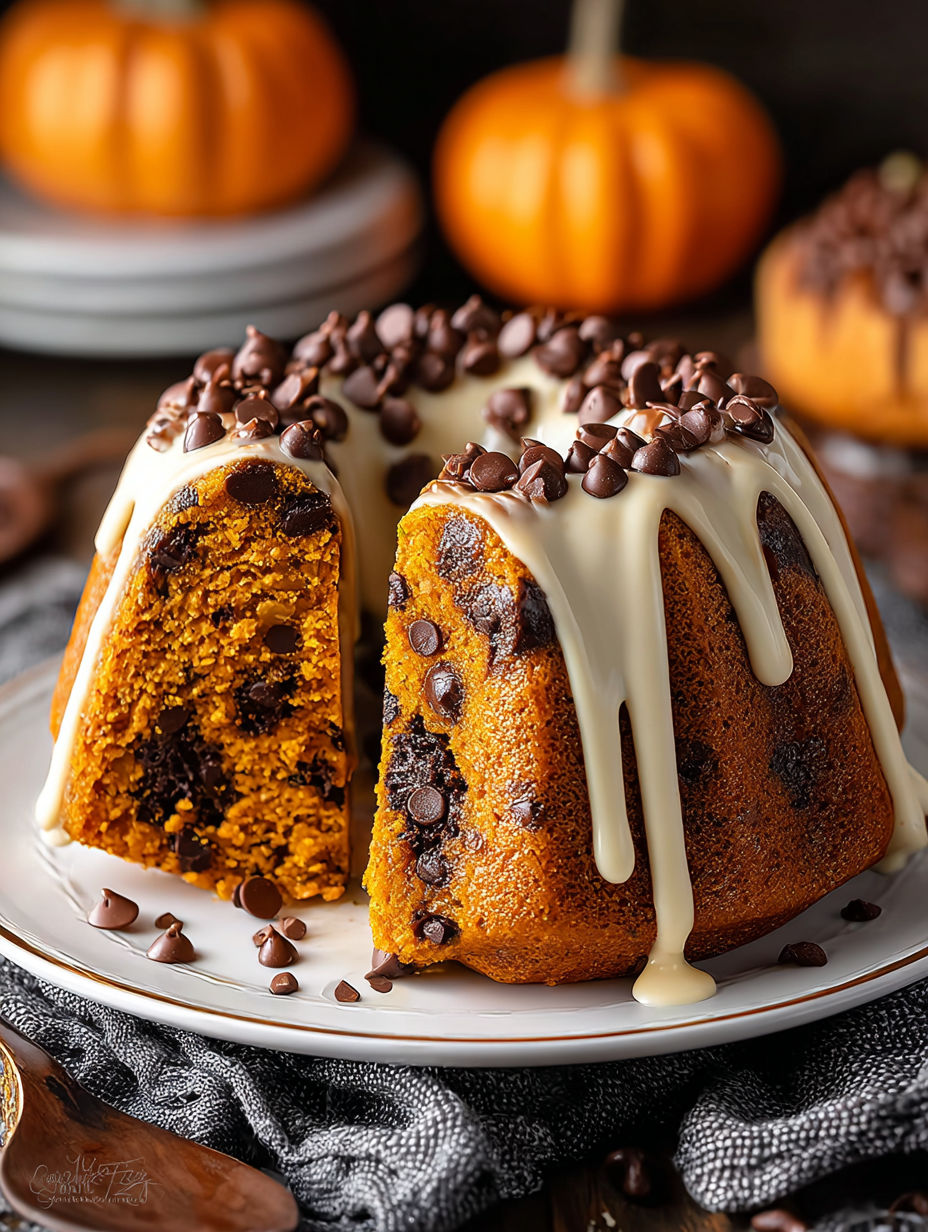 Bizcocho Bundt con calabaza y chispas de chocolate.