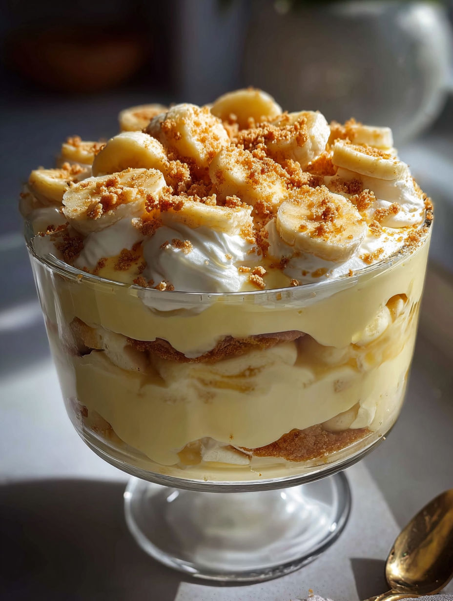 Un bol de cristal con pudín de banana.
