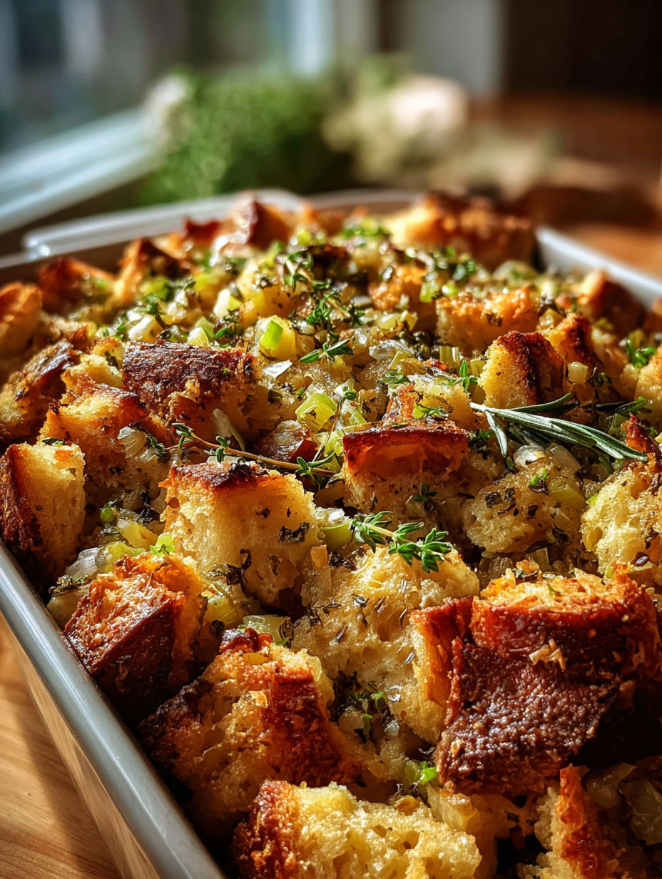 Un platillo con relleno para Acción de Gracias.