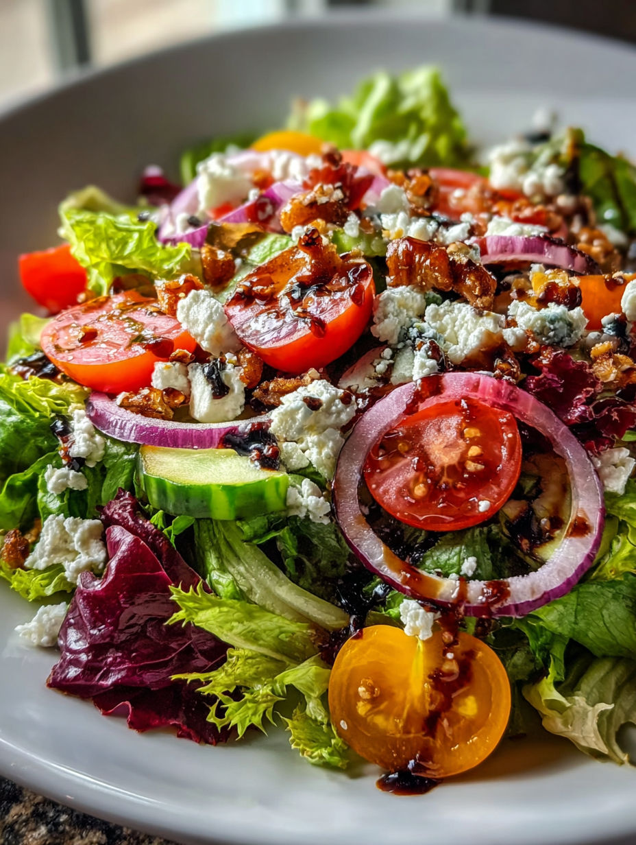 Ensalada con tomates, lechuga, cebolla y queso.