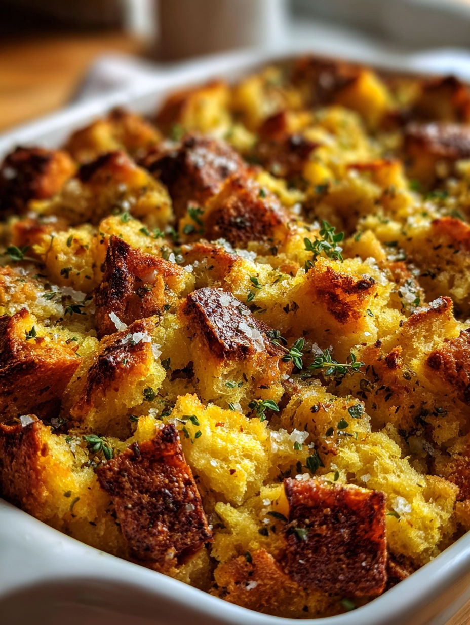 Detalle de una fuente con un guiso de pan y otros ingredientes.