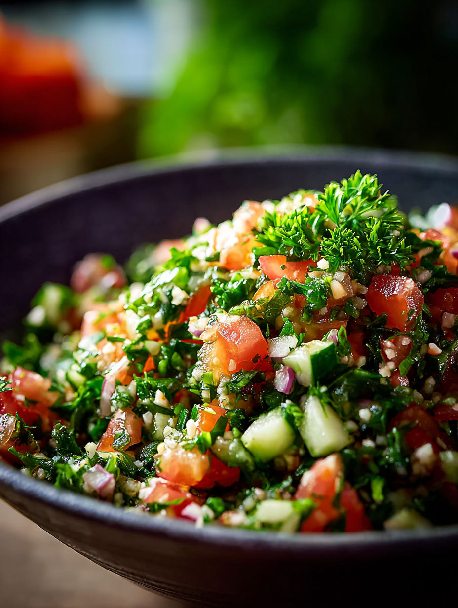 Un tazón con ensalada tabbouleh.