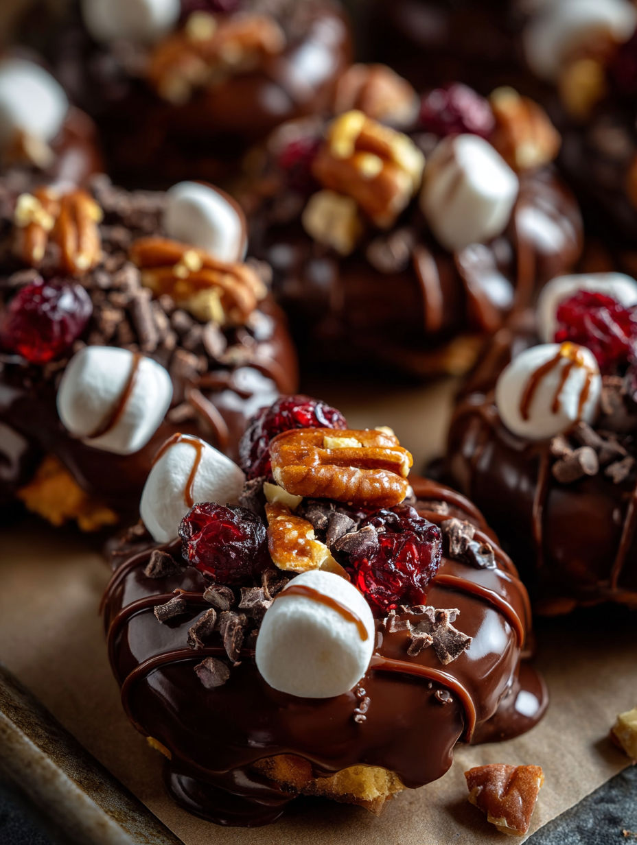 Donas de chocolate con malvaviscos y nueces.