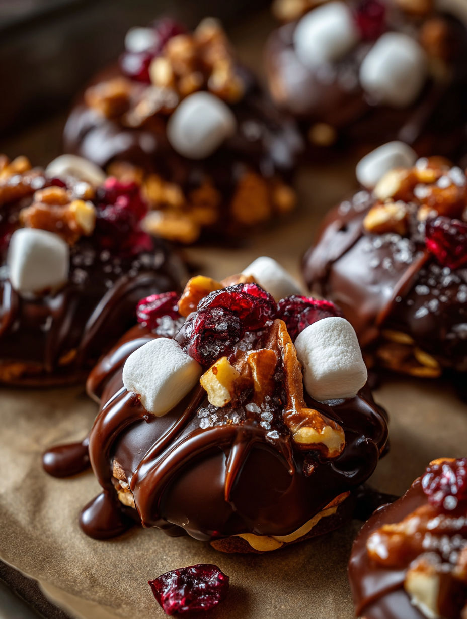 Postre de chocolate con malvaviscos y nueces.