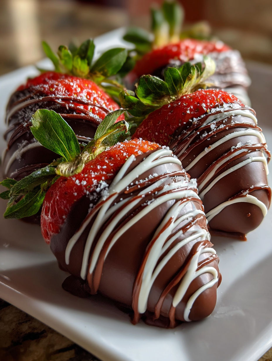 Fresas cubiertas de chocolate en un plato.