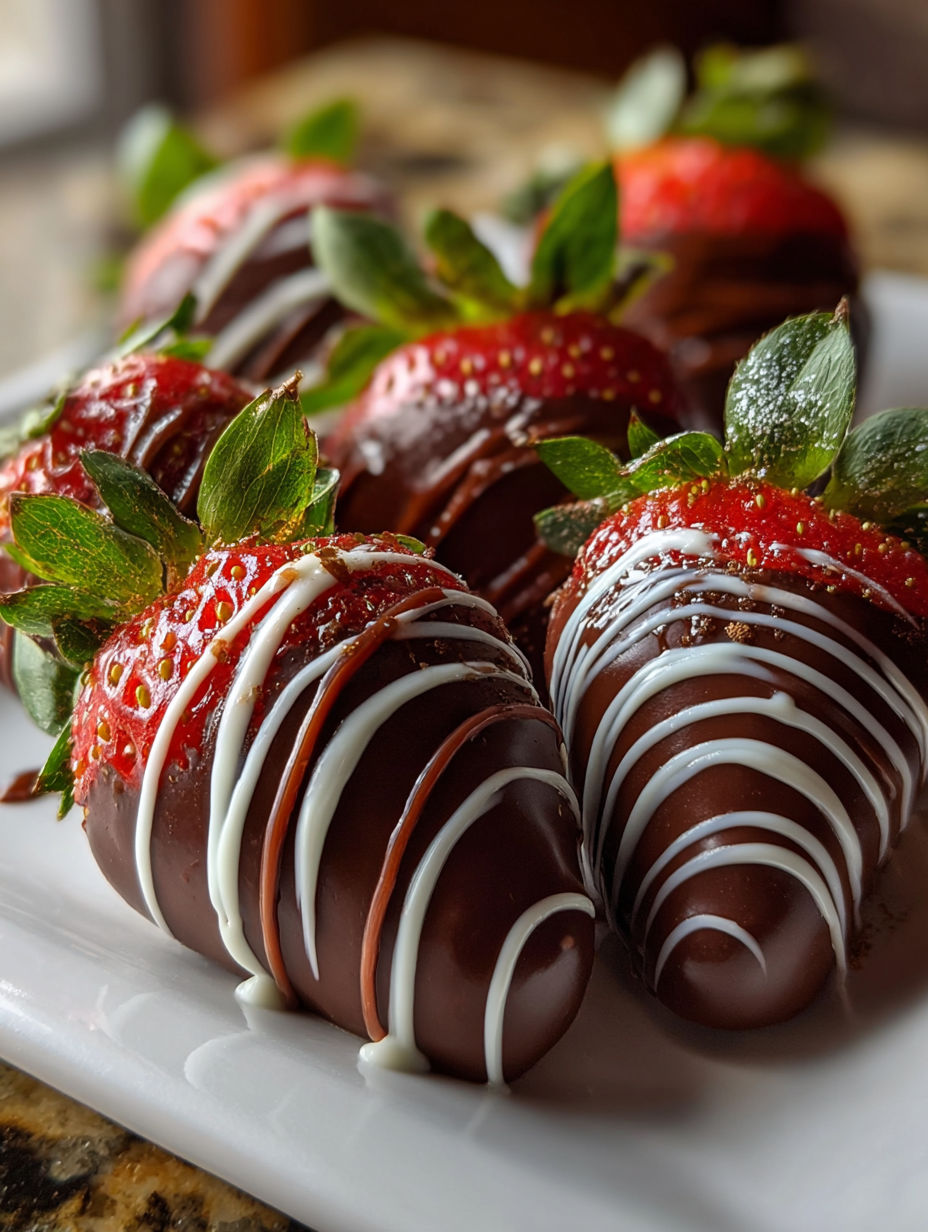Un plato con fresas cubiertas de chocolate.