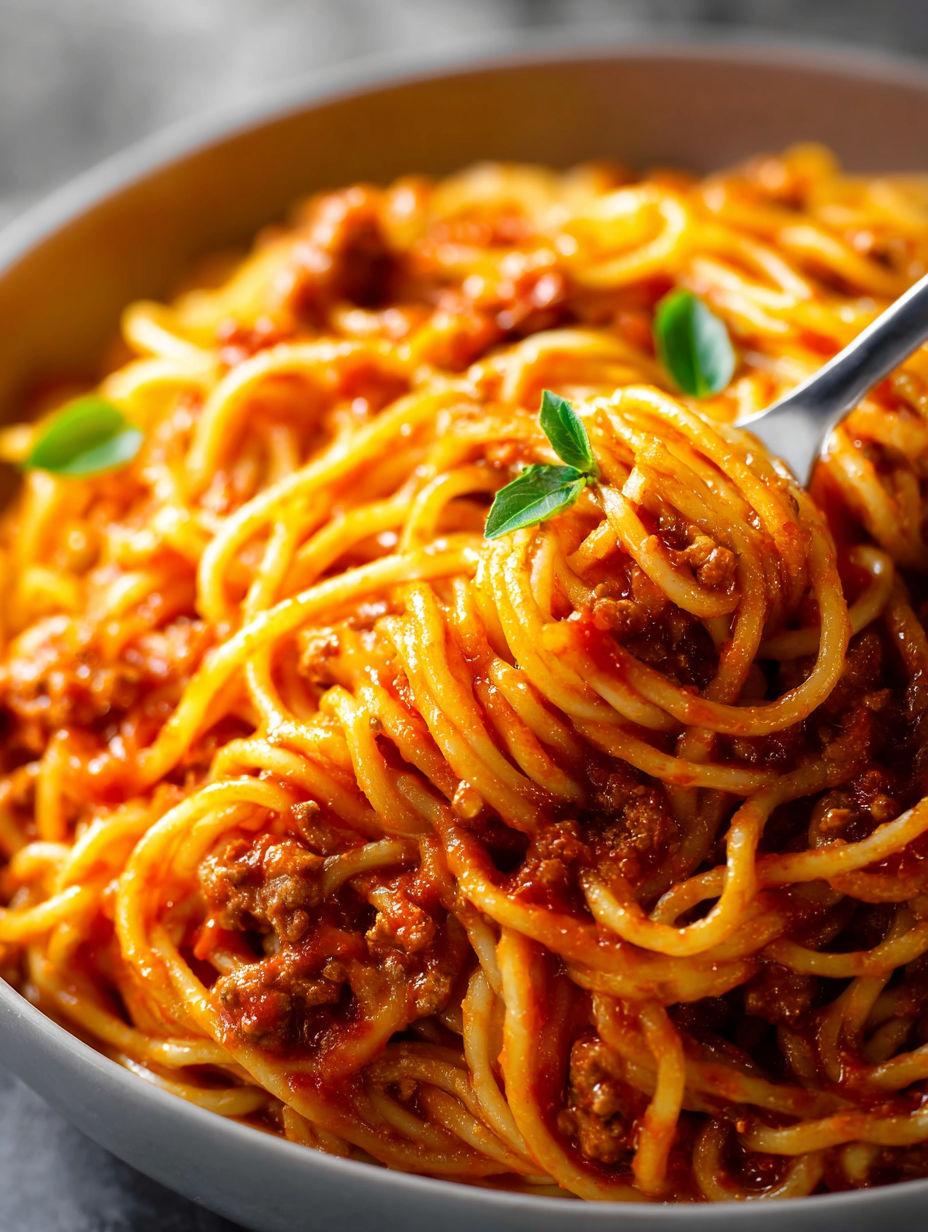 Un plato con spaghetti y salsa de carne.