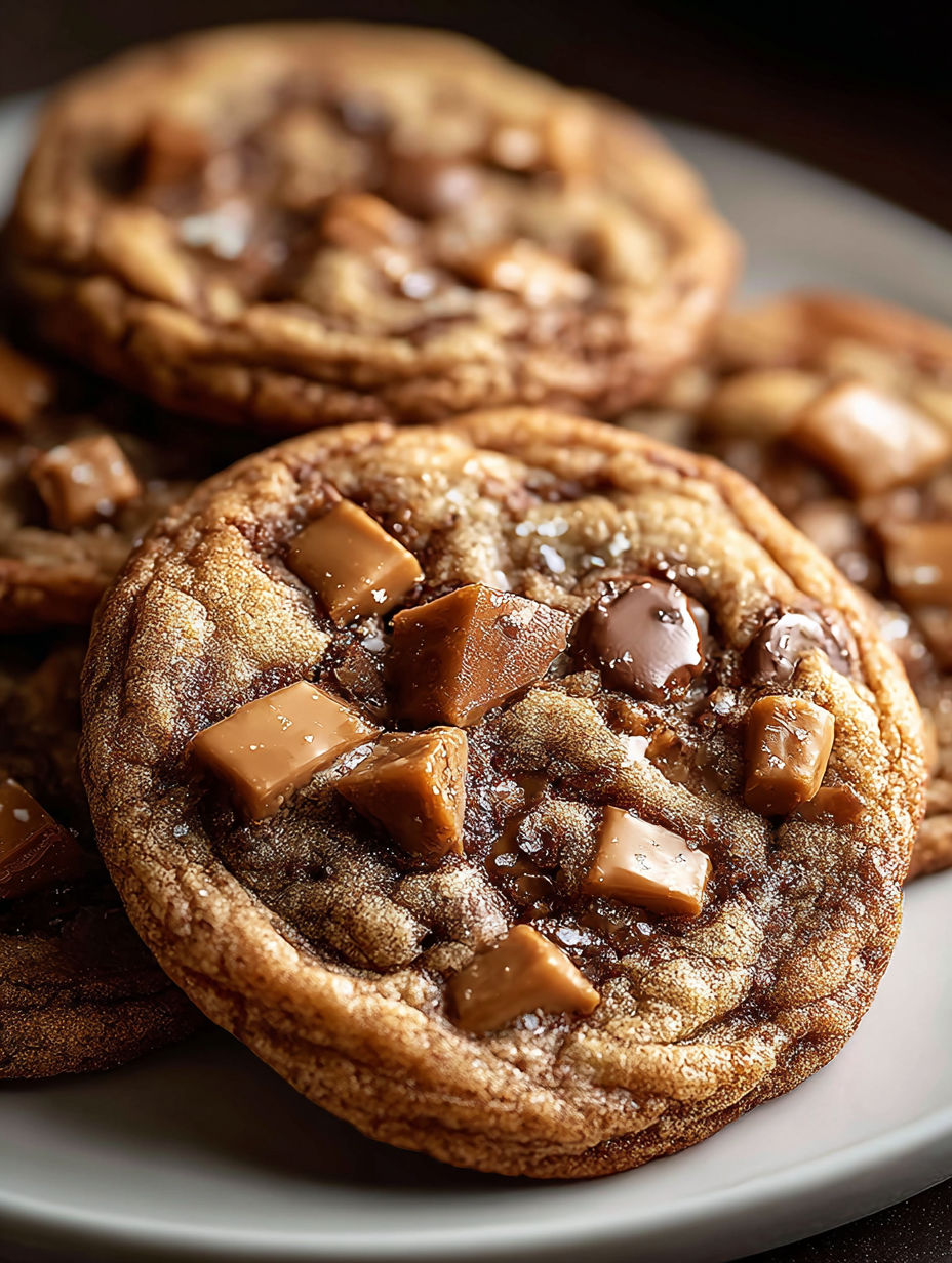 Un plato con galletas y un chorrito de caramelo.