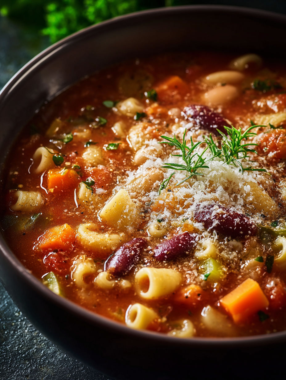 Un tazón de sopa italiana pasta fagioli.
