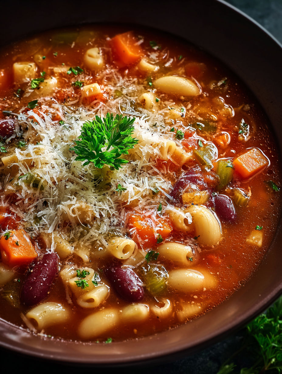 Un tazón de sopa italiana pasta fagioli.