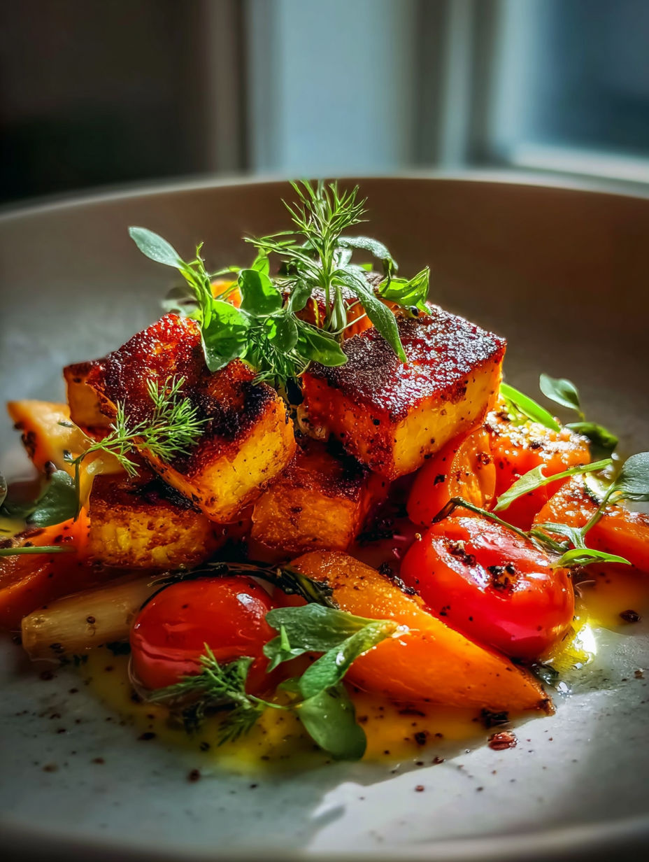 Un plato con verduras frescas y hierbas variadas.