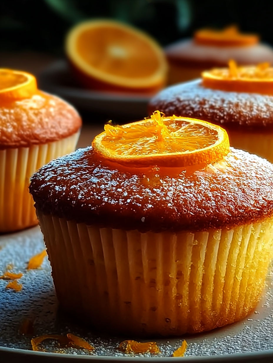 Cupcake con una rodaja de naranja encima.