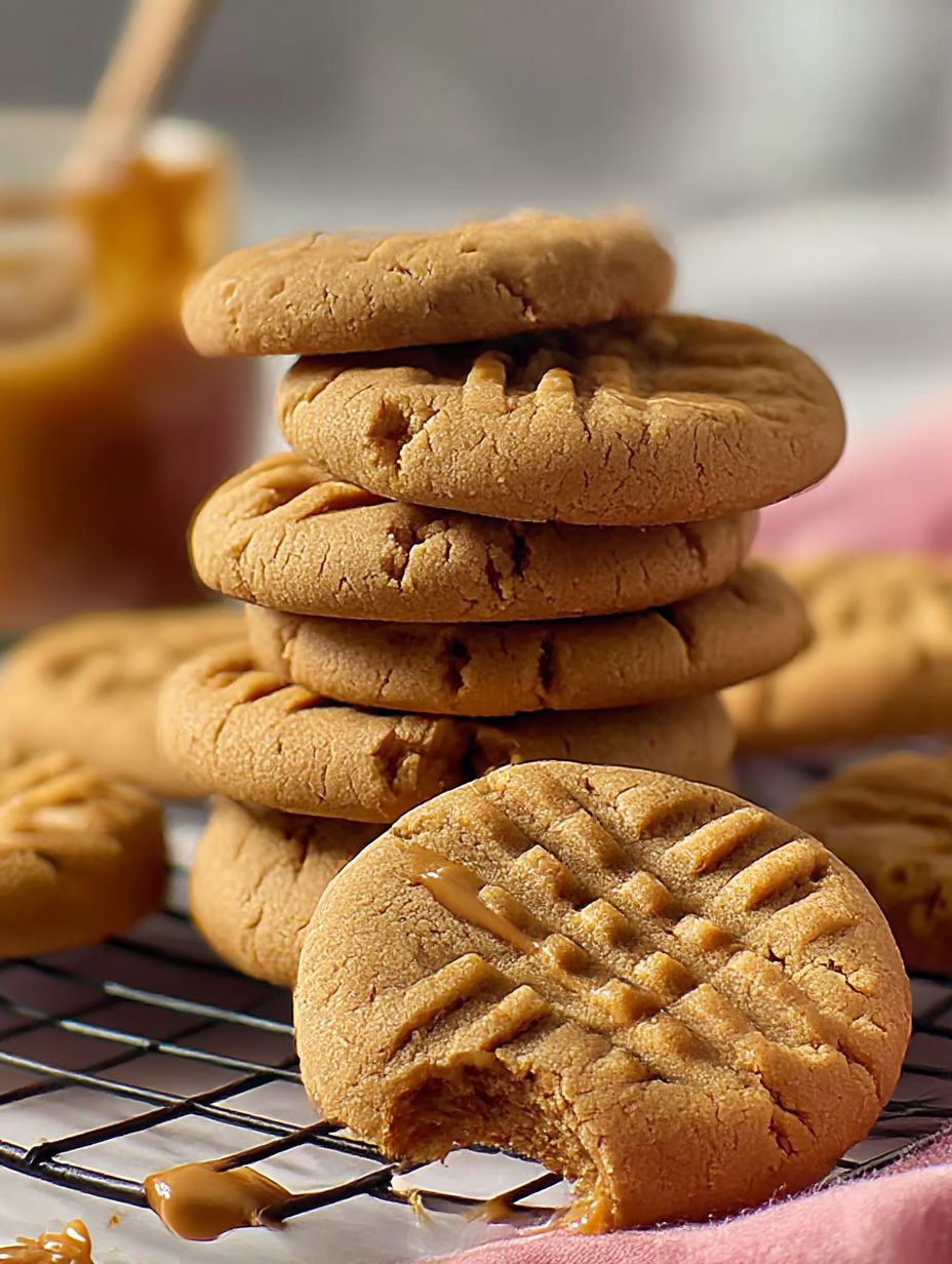 Galletas de mantequilla de maní en una rejilla para enfriar.