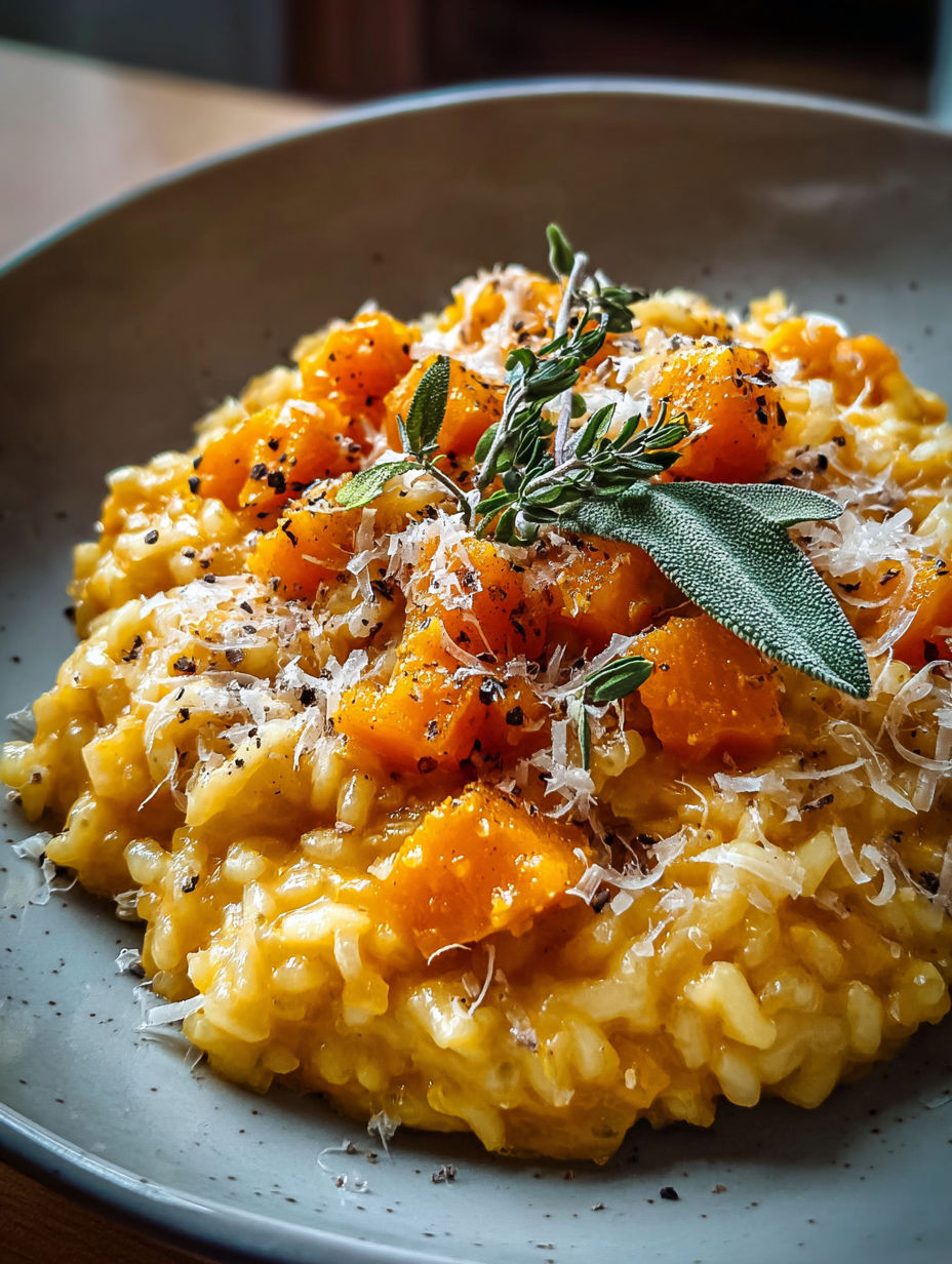 Un risotto cremoso con calabaza al horno.