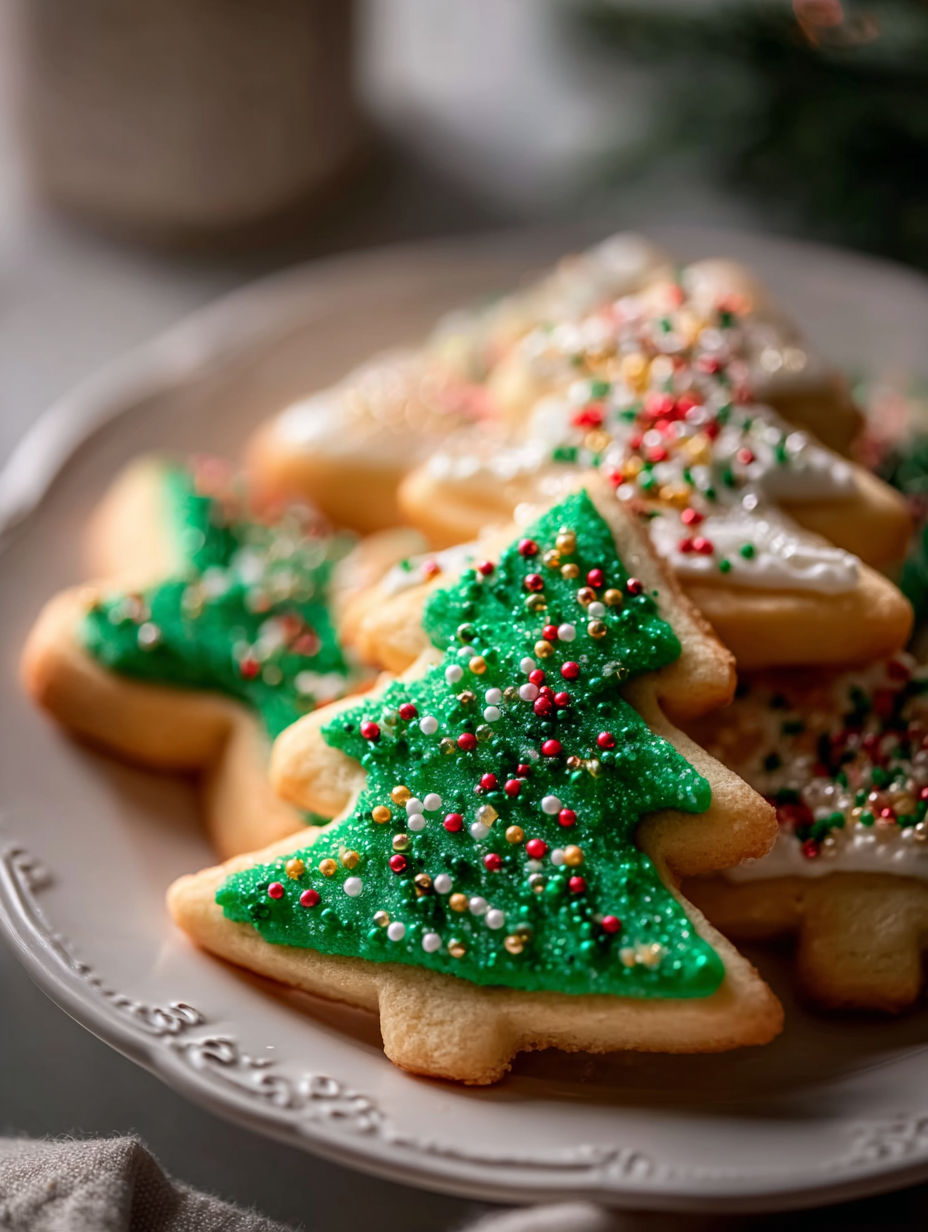 Plato con galletas en forma de árbol de Navidad.