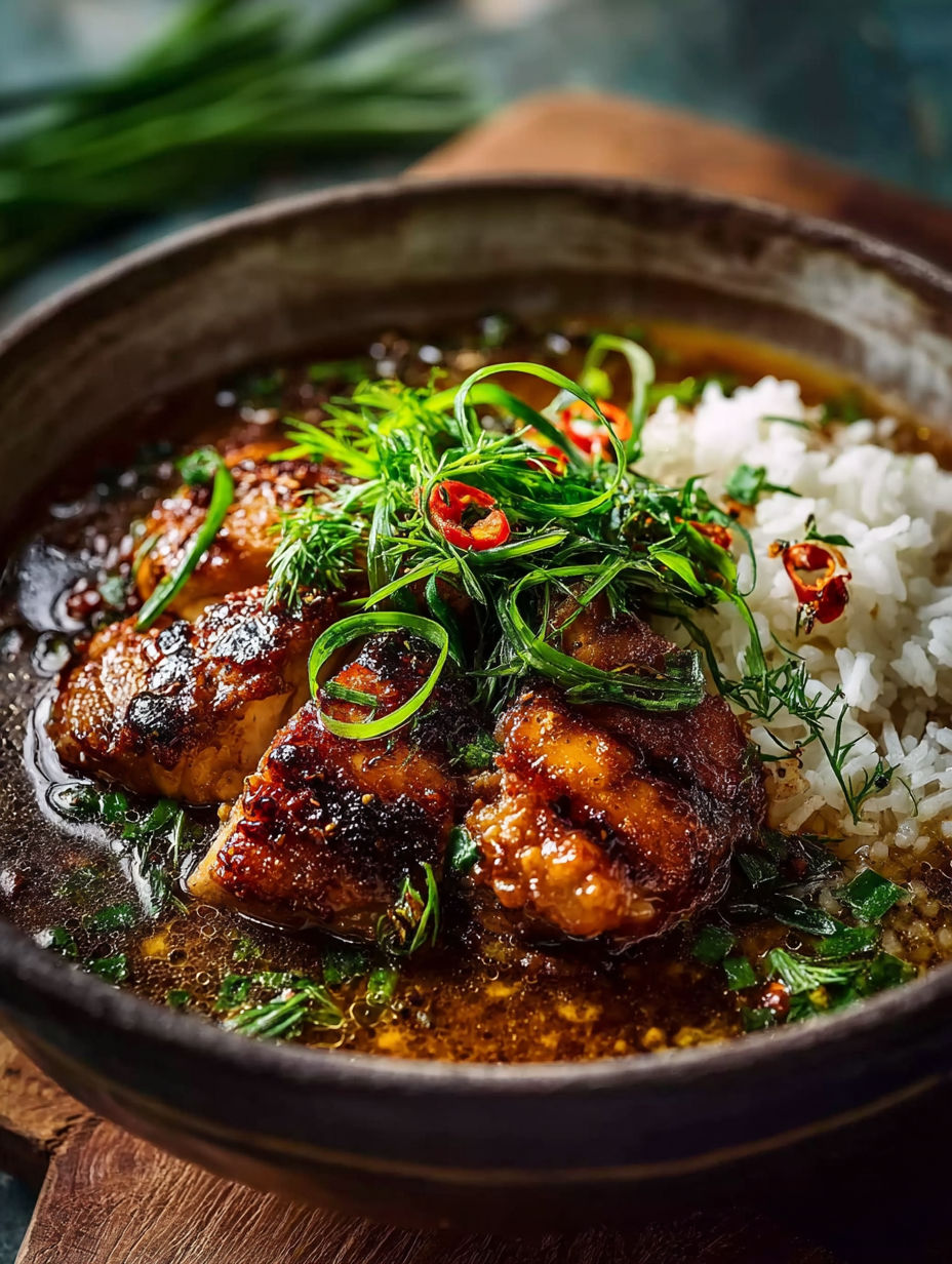 Un plato con arroz y pollo.