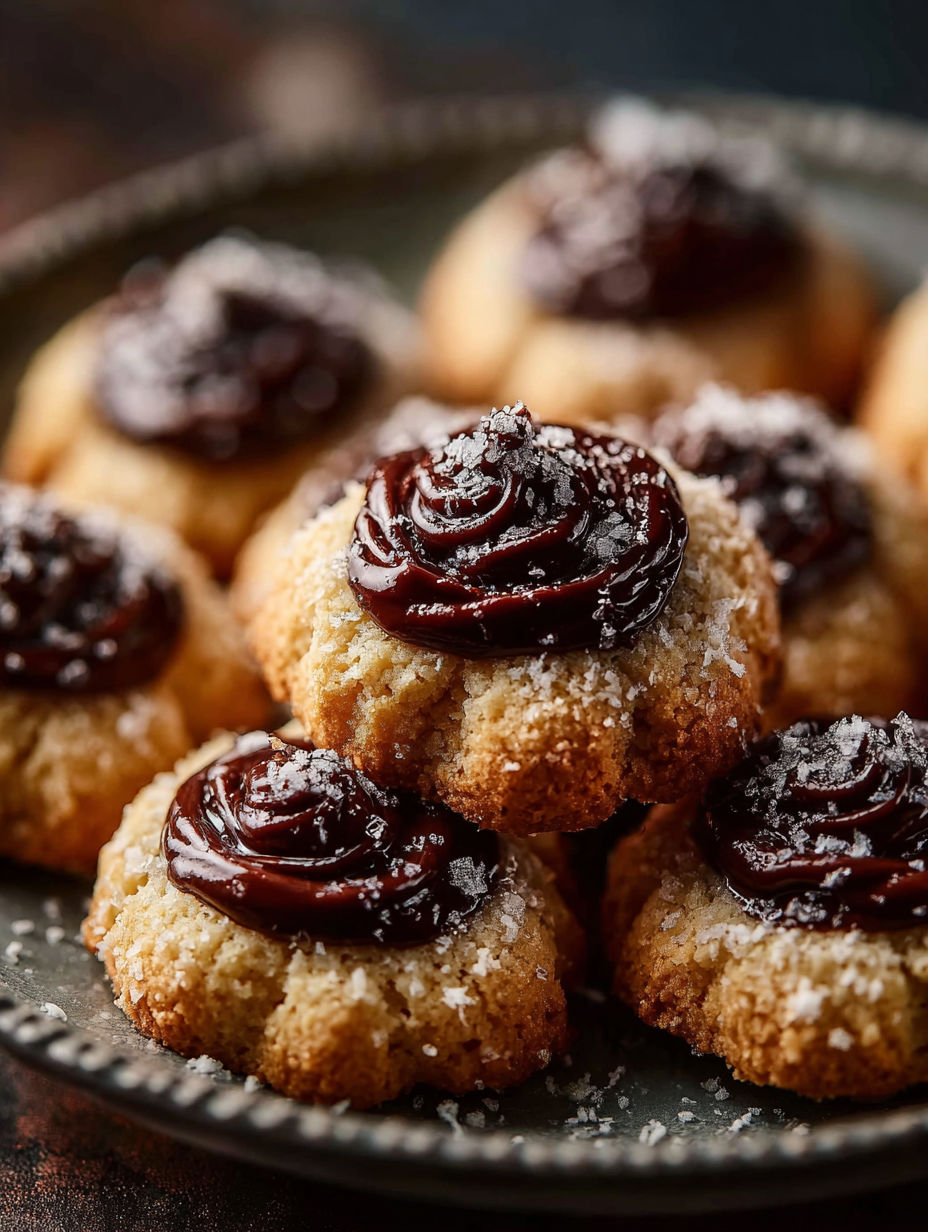 Galletas con chocolate decoradas con remolinos de chocolate.