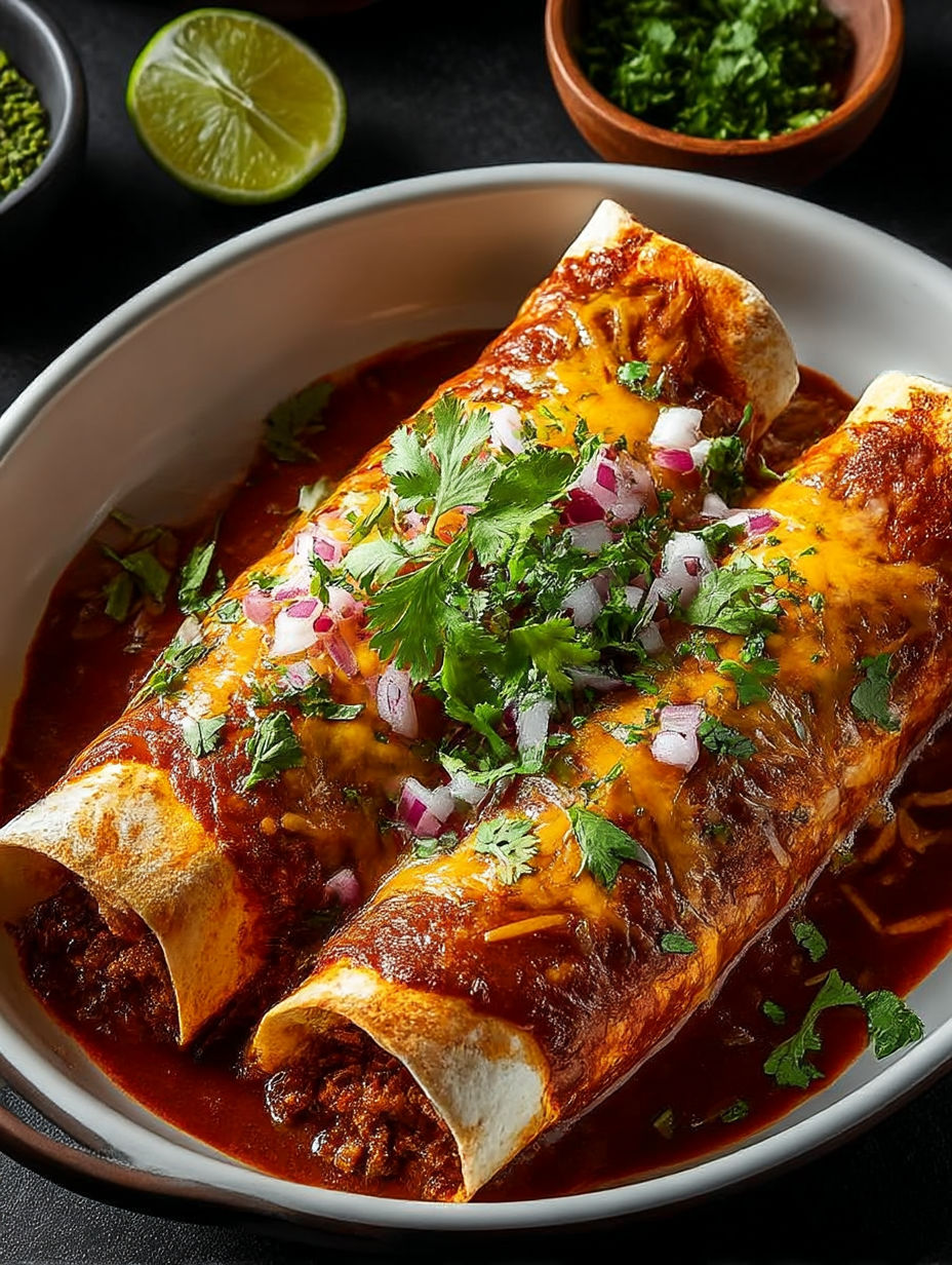 Un plato de comida con cebollas y pimientos encima.
