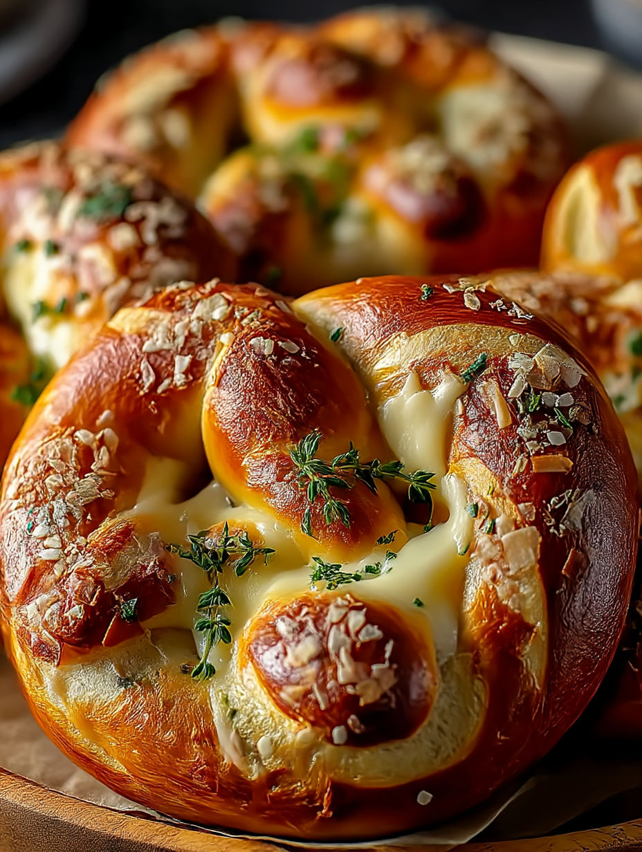 Pretzels suaves rellenos de mozzarella.