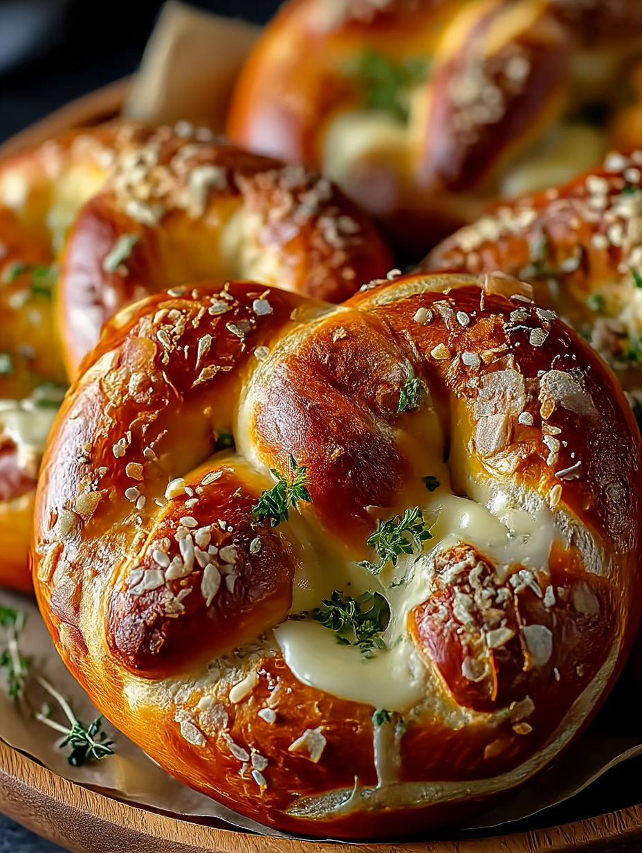Pretzels suaves rellenos de mozzarella.