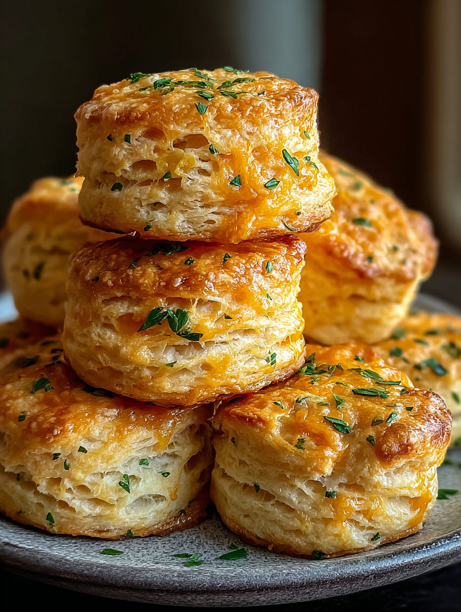 Un montón de biscuits con hierbas y cheddar.