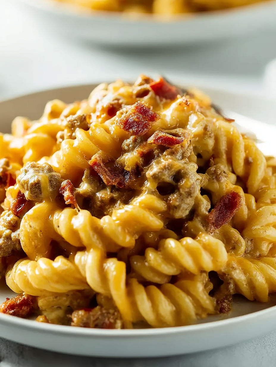 Un plato delicioso de pasta con carne.