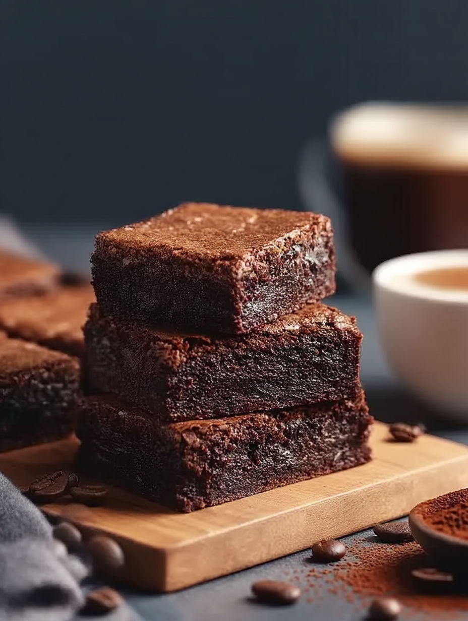 Una torre de brownies sobre la mesa.