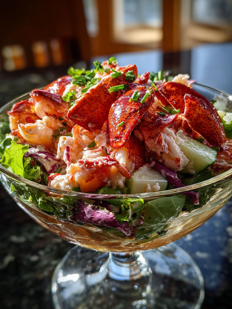 Un plato rico de langosta con verduras.