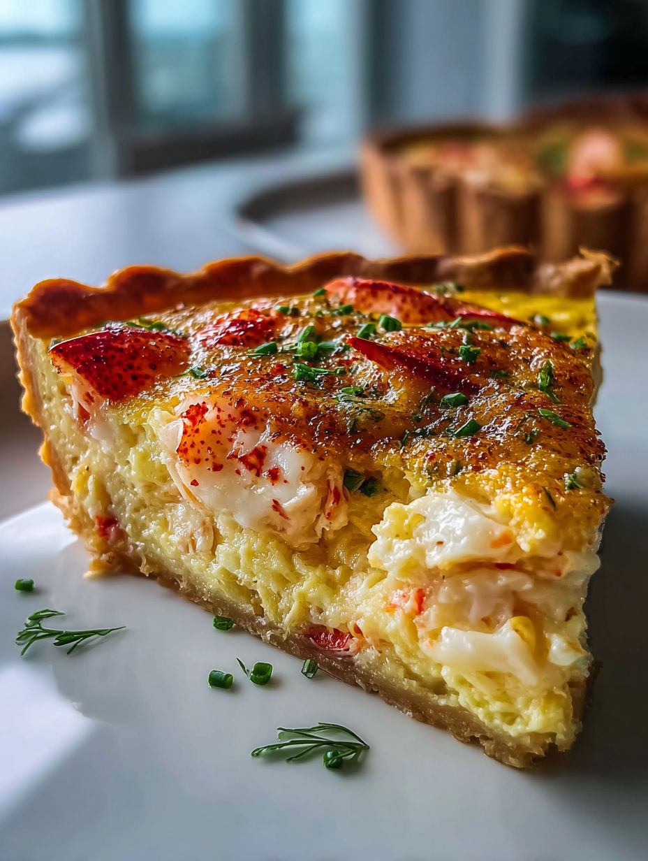 Un plato delicioso de quiche con mariscos y verduras.