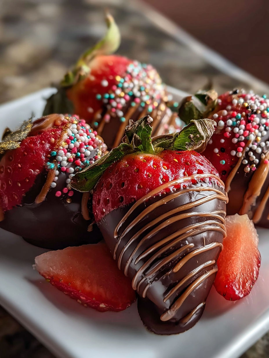 Un plato con fresas cubiertas de chocolate.
