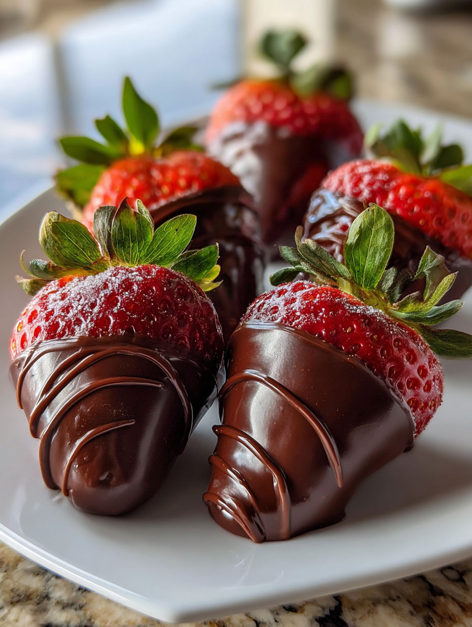 Plato con fresas cubiertas de chocolate.