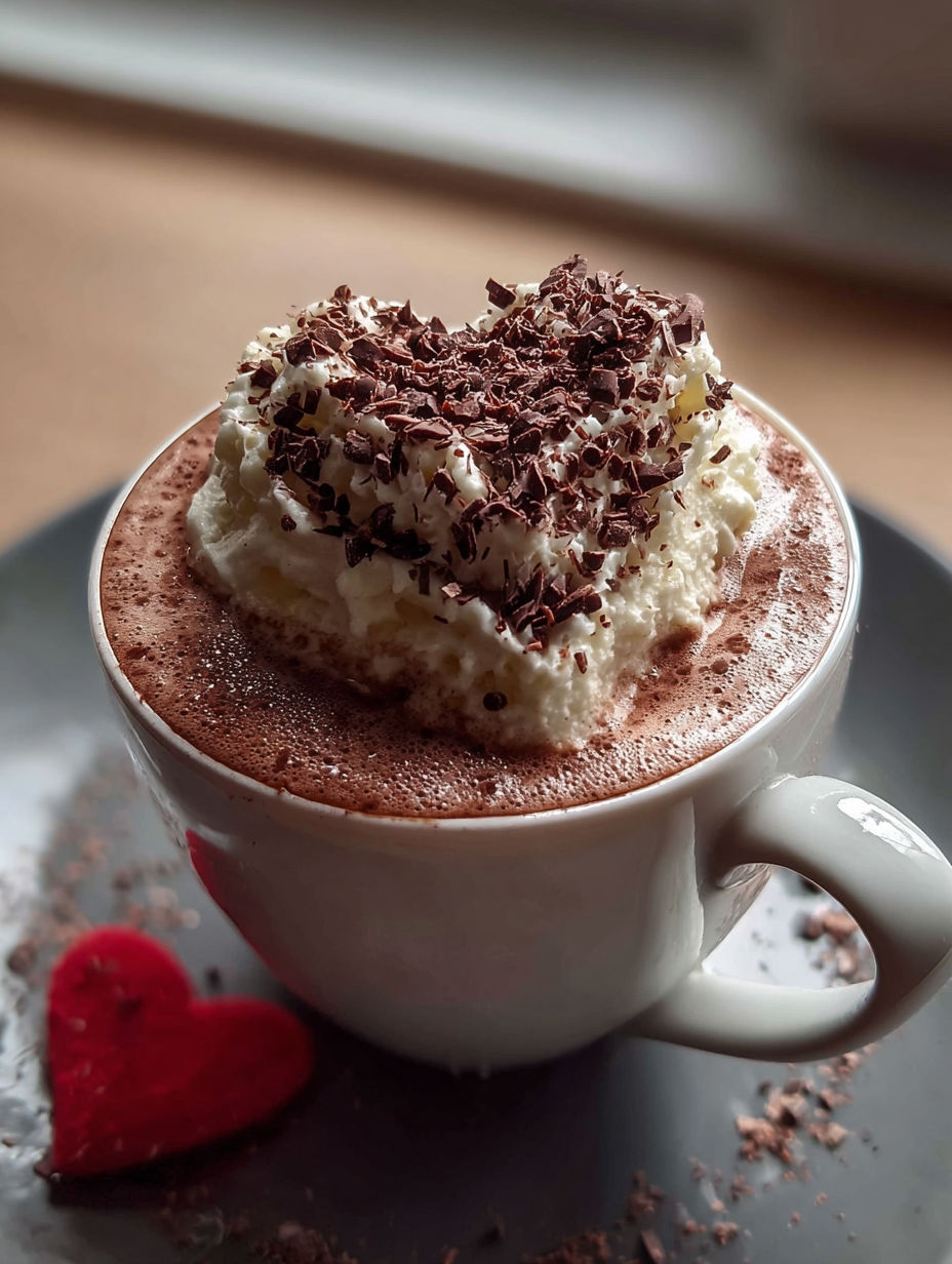 Una taza de café con crema batida en forma de corazón encima.