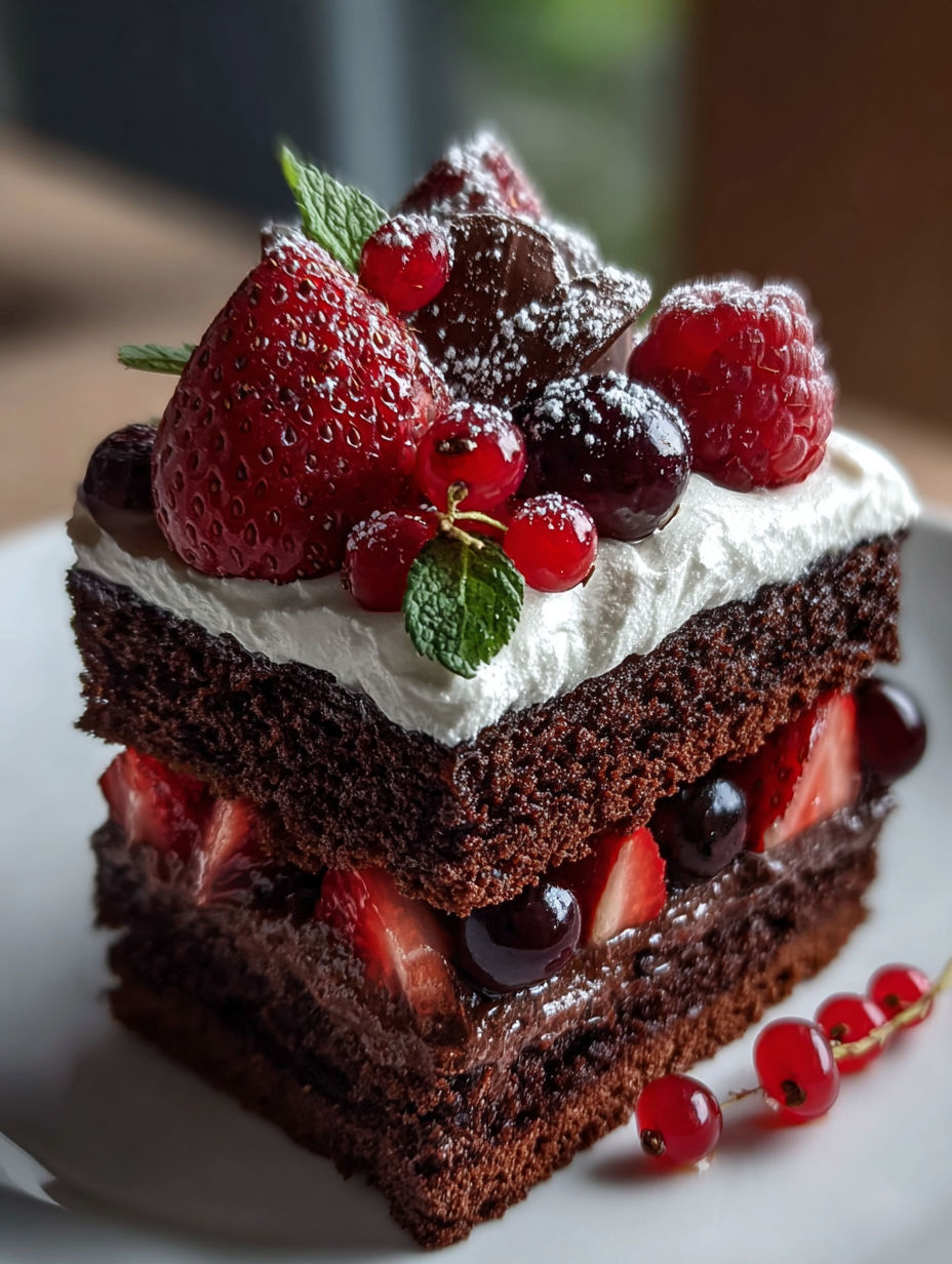Postre elegante con fresas y frambuesas.