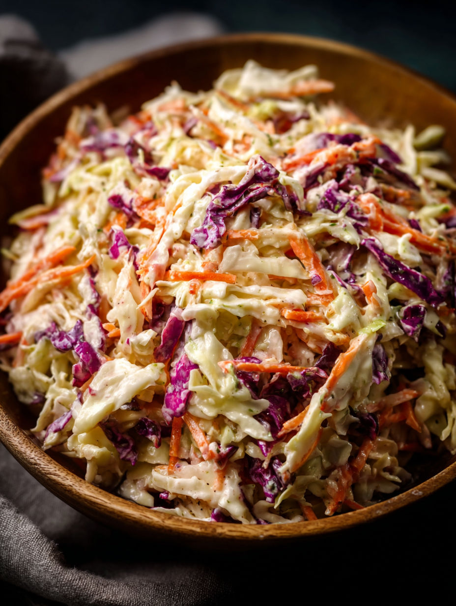 Un bol con coleslaw de repollo y zanahorias ralladas.
