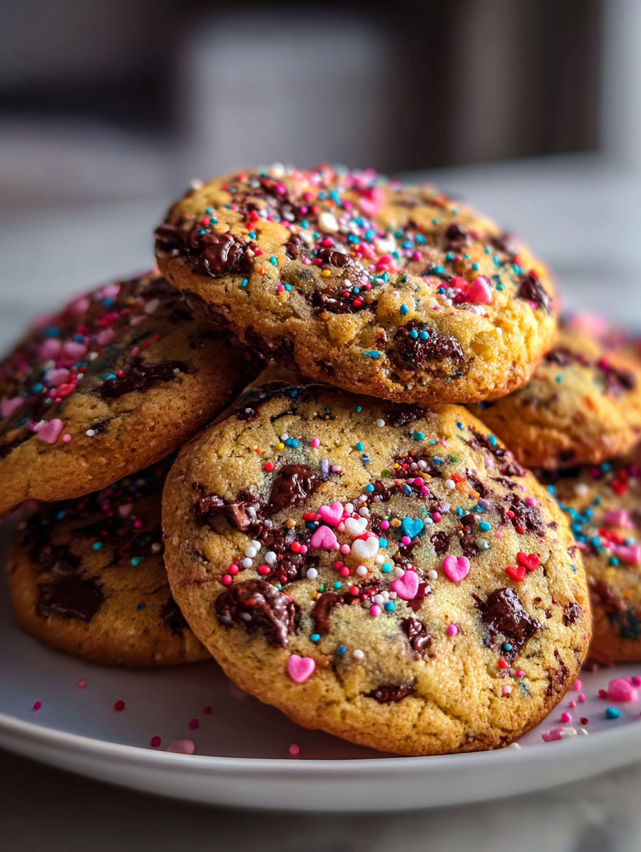 Una pila de galletas con adornos de colores en un plato.