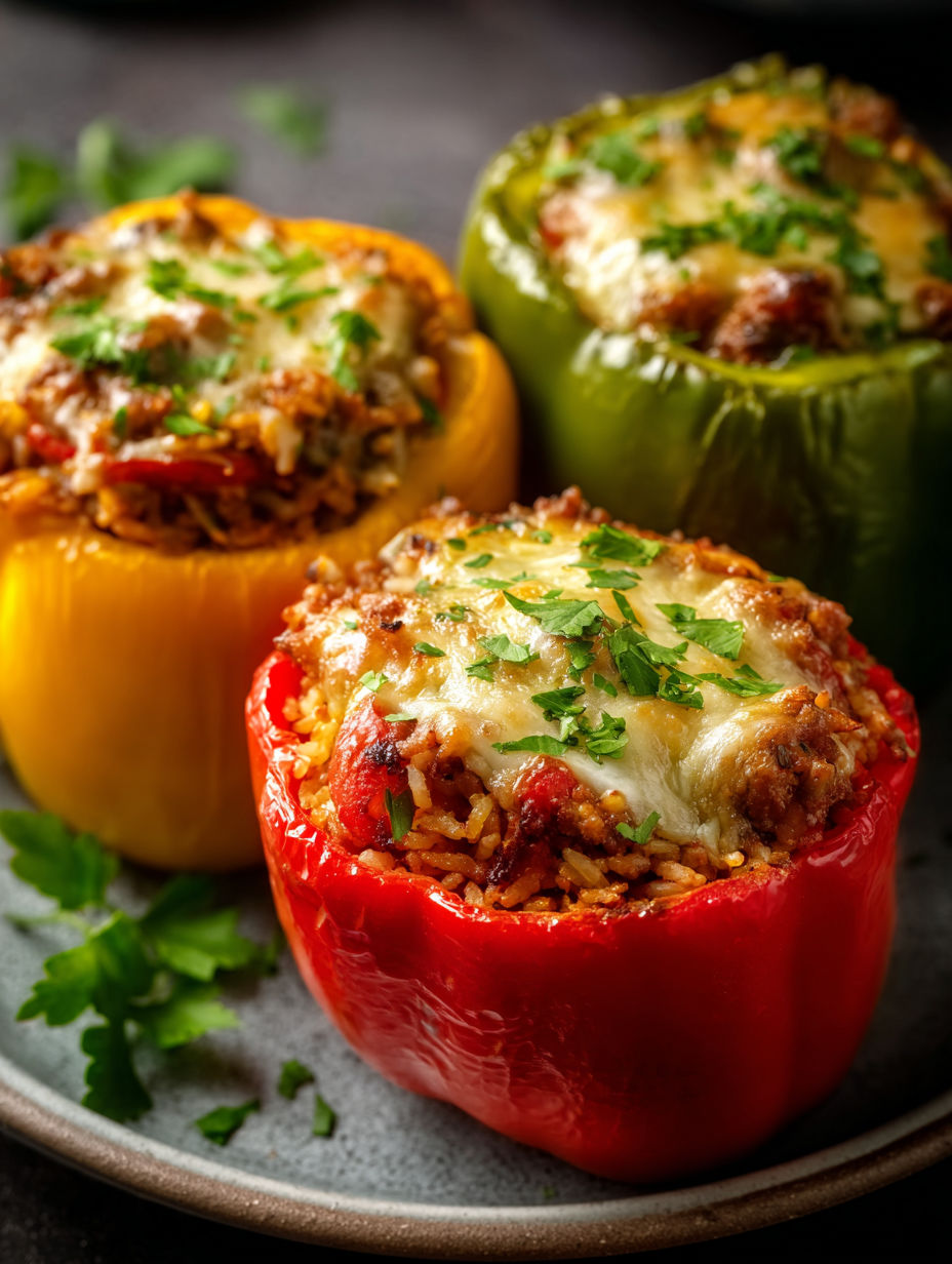 Tres pimientos con arroz y queso.