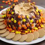 Un plato de galletas con un postre de mantequilla de maní y chocolate en el centro.