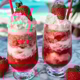 Dos vasos de daiquiri helado de fresa con crema.