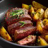 Un bol con carne y papas.