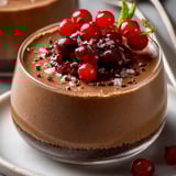 Un postre de chocolate con frutos rojos por encima.