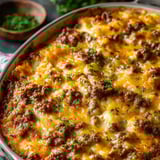 Fuente de horno con carne y queso.