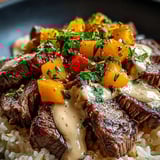 Un plato con carne y verduras.