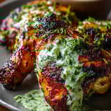 Pollo con salsa y hierbas.