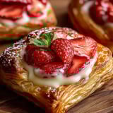 Un pastelito con fresas encima.