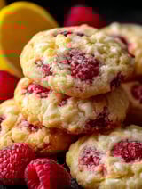 Un montón de galletas con sabor a limón y frambuesa.