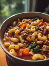Un tazón con pasta e fagioli.