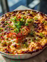 Comida rica con camarones, langosta y verduras.