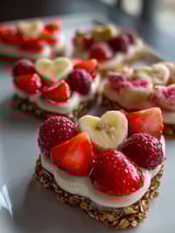 Plato con frutas y snacks de yogur.