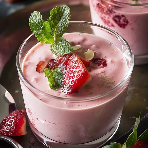 Un vaso de sopa fría de fresas y yogur.